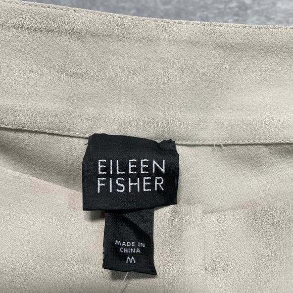 Eileen Fisher Pants Womens Medium Beige Peble Straight Silk Georgette Crepe New - Picture 3 of 10